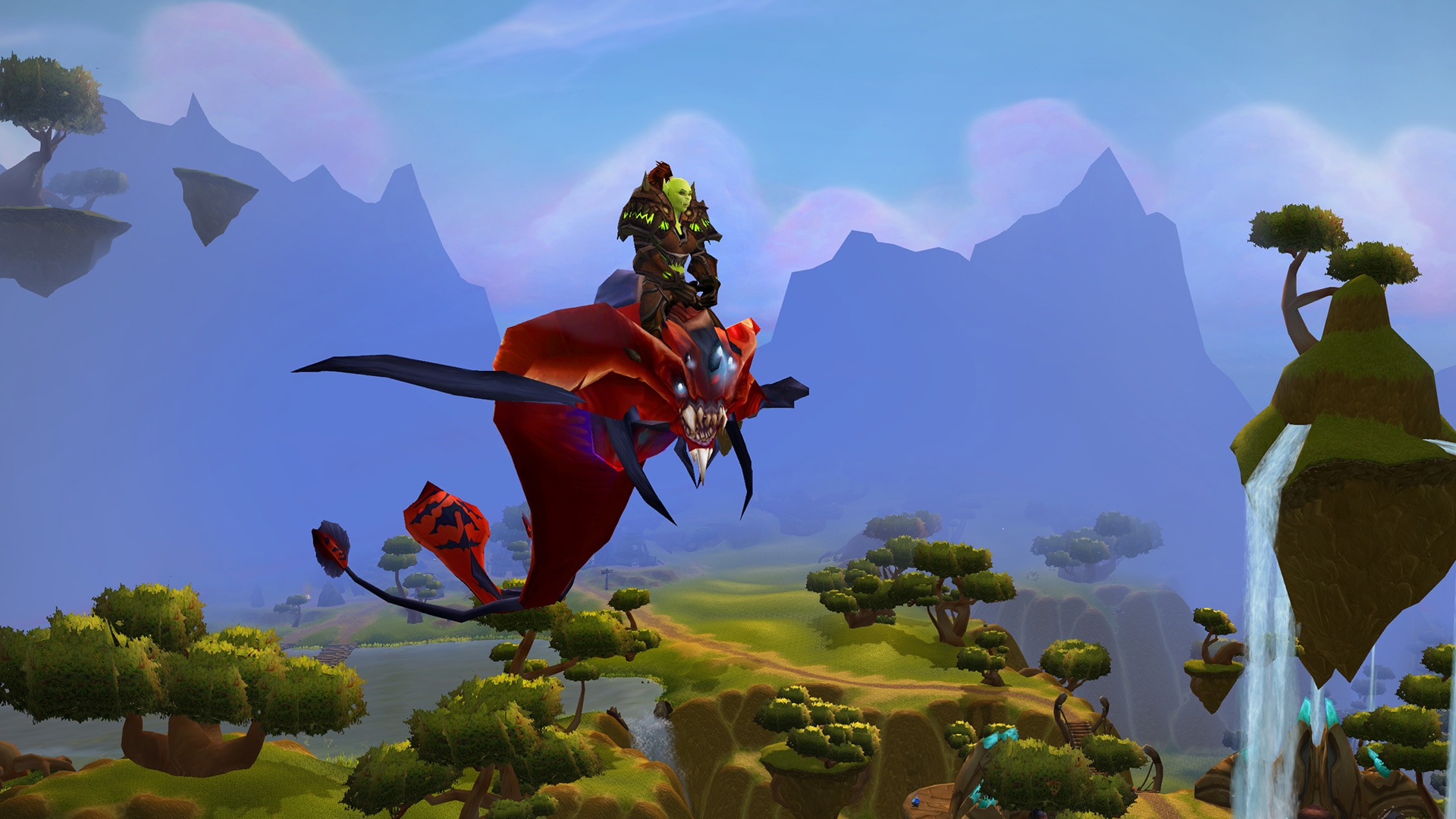 Female Orc on Flying Mount Above Nagrand